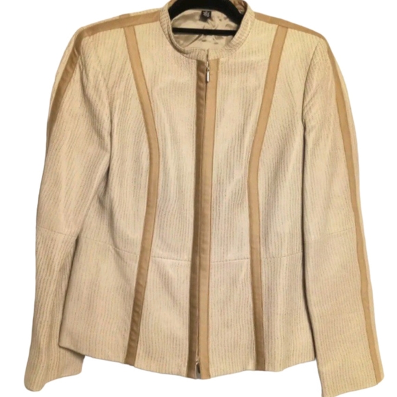 Linda Allard Ellen Tracy Womens Size 6 Tan Beige Embossed Leather Zip Ja… - Picture 8 of 8